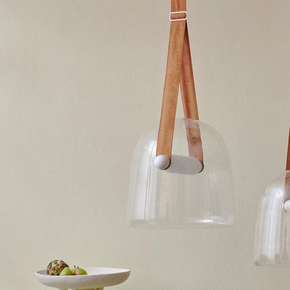 Design-Pendelleuchte mit Lederband & Rauchglas – Skandinavischer Stil für Esszimmer, Küche & Wohnzimmer