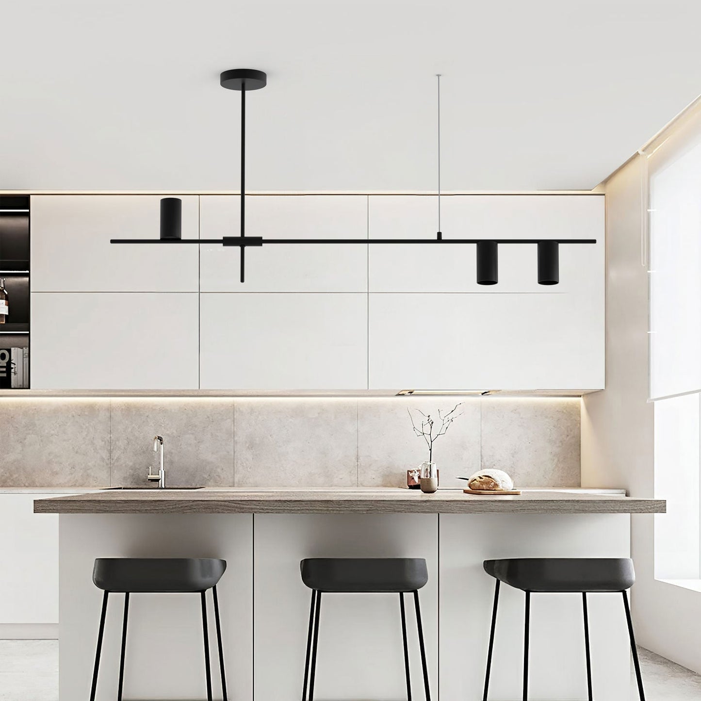 Moderne Lineare Pendelleuchte in Schwarz – Minimalistische Hängelampe für Küche, Esstisch & Thekenbeleuchtung