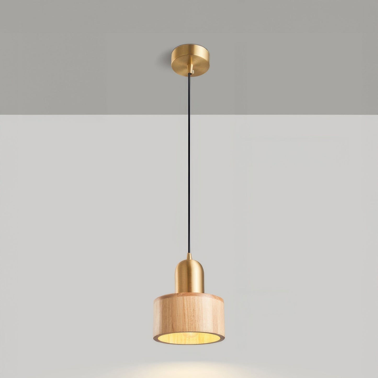 Pendelleuchte Holz & Messing – Minimalistische Nachttischlampe im Mid-Century Stil für Schlafzimmer & Wohnzimmer