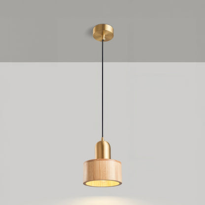 Pendelleuchte Holz & Messing – Minimalistische Nachttischlampe im Mid-Century Stil für Schlafzimmer & Wohnzimmer