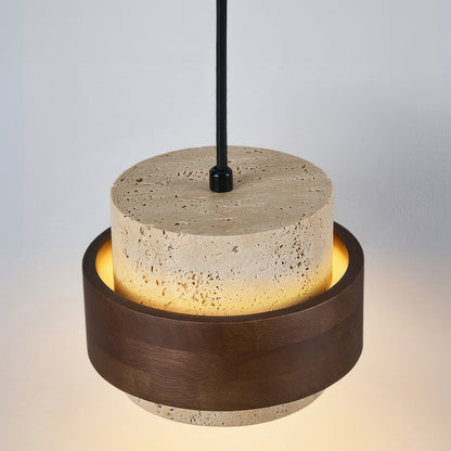 Industrielle Pendelleuchte aus Stein & Holz – Nachttischlampe im minimalistischen Design für Schlafzimmer & Leseecke