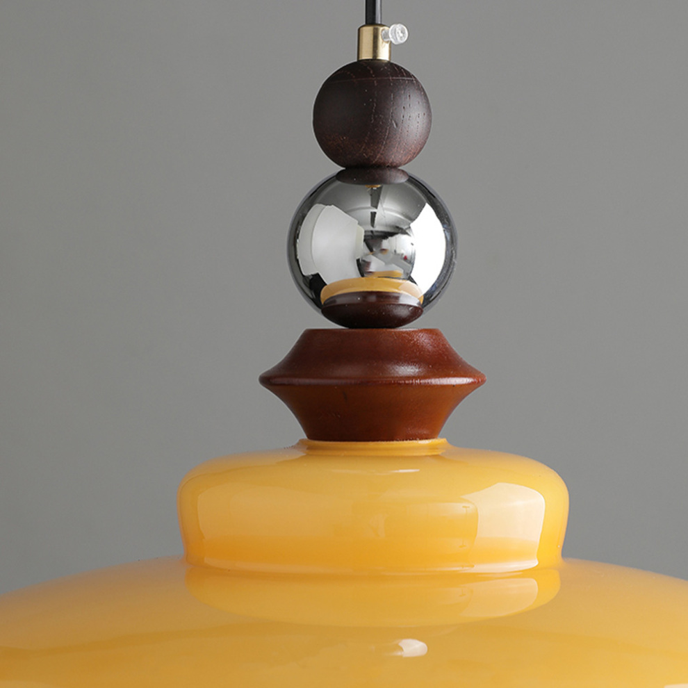 Retro Pendelleuchte im Mid-Century Design – Hängelampe mit Glas & Holzdetails für Wohnzimmer, Essbereich & Küche – Vintage Look