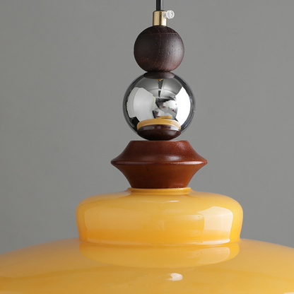 Retro Pendelleuchte im Mid-Century Design – Hängelampe mit Glas & Holzdetails für Wohnzimmer, Essbereich & Küche – Vintage Look