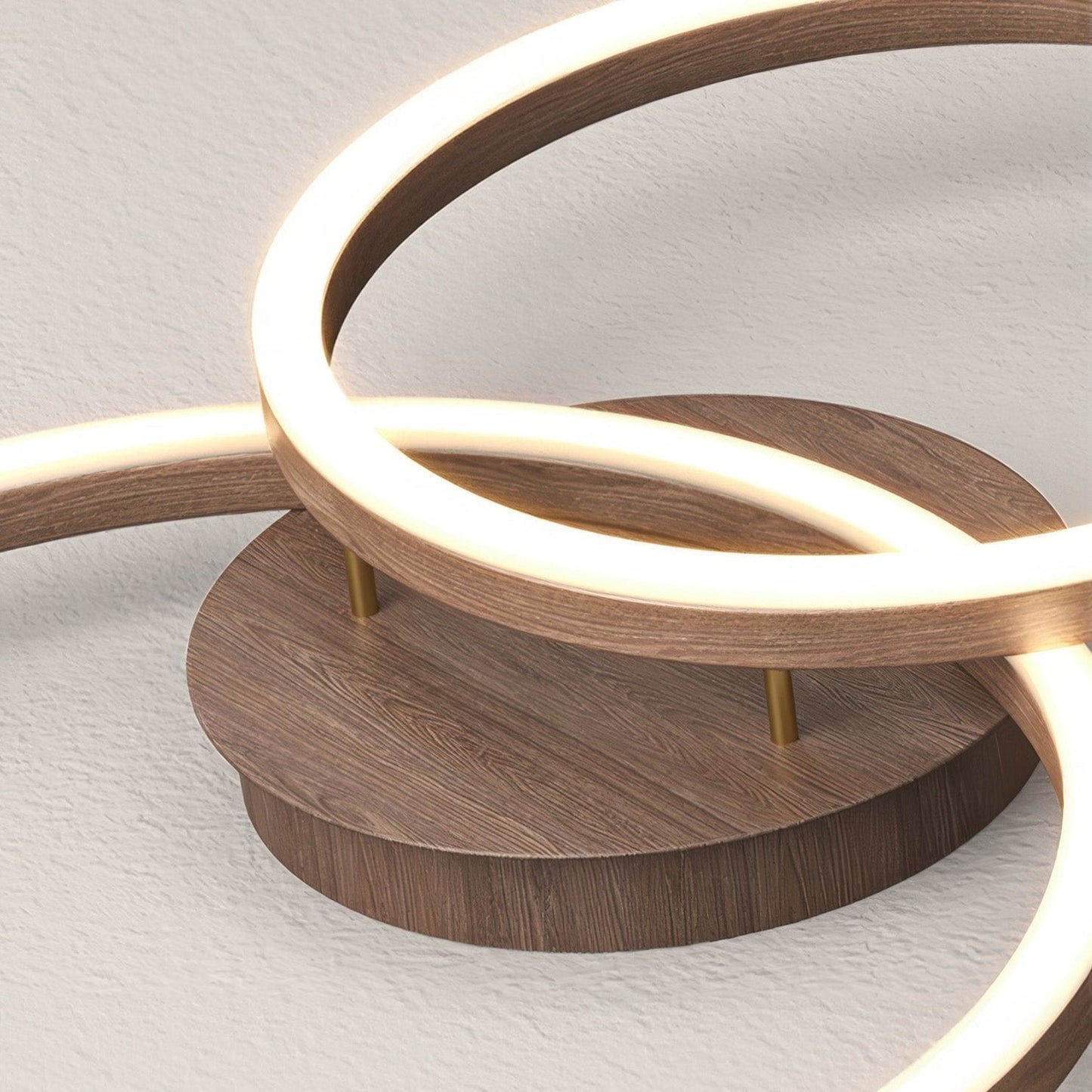 Moderne LED Deckenleuchte mit 3 Ringen – Minimalistische Deckenlampe mit Holz-Optik für Wohnzimmer, Esszimmer & Büro