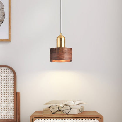 Pendelleuchte Holz & Messing – Minimalistische Nachttischlampe im Mid-Century Stil für Schlafzimmer & Wohnzimmer