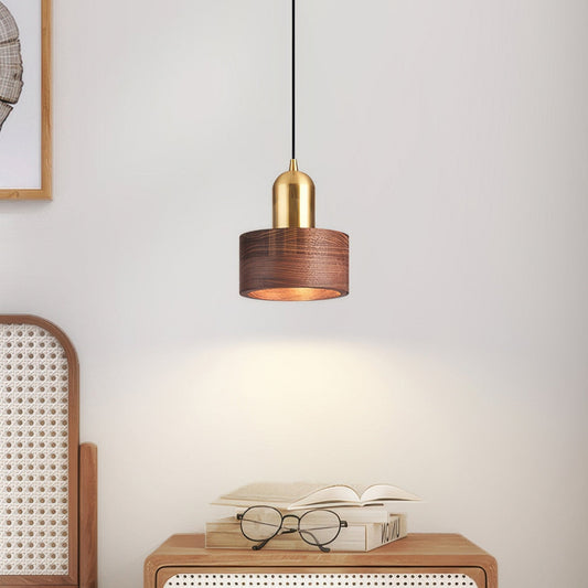 Pendelleuchte Holz & Messing – Minimalistische Nachttischlampe im Mid-Century Stil für Schlafzimmer & Wohnzimmer