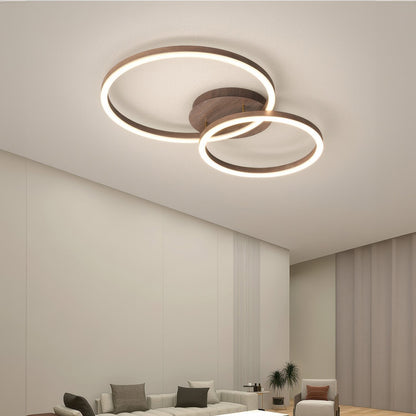 Moderne LED Deckenleuchte mit 3 Ringen – Minimalistische Deckenlampe mit Holz-Optik für Wohnzimmer, Esszimmer & Büro