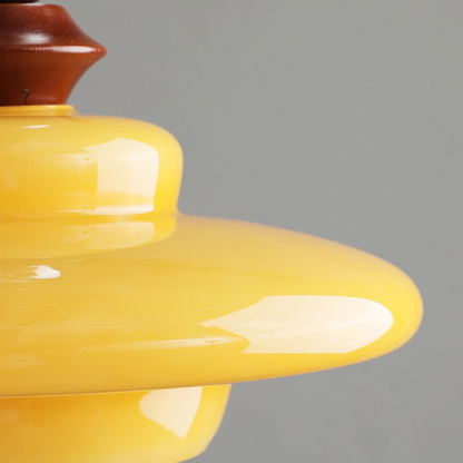 Retro Pendelleuchte im Mid-Century Design – Hängelampe mit Glas & Holzdetails für Wohnzimmer, Essbereich & Küche – Vintage Look