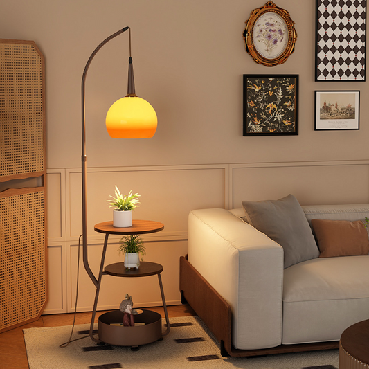 Bauhaus-inspirierter Nachttisch mit integrierter LED-Lampe – E27-Fassung, Metall-Holz-Glas-Mix, funktionales Designstück