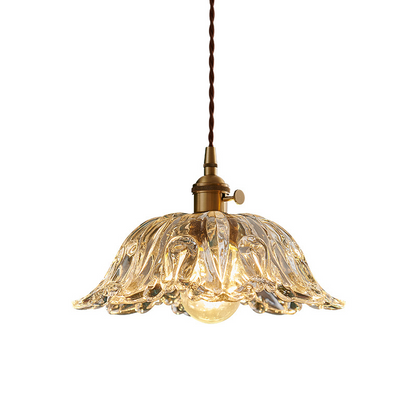 Vintage Pendelleuchte mit Glasblüten-Schirm – Retro Hängelampe für Esszimmer, Küche & Wohnzimmer – Nostalgische Akzentbeleuchtung