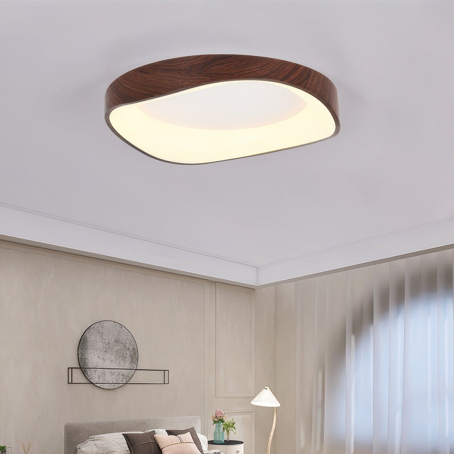 Moderne LED Deckenleuchte in Holzoptik – Minimalistische flache Deckenlampe für Wohnzimmer, Schlafzimmer & Büro