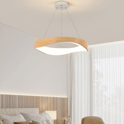 Moderne LED Pendelleuchte in Holzoptik – Wellenförmiges Design für Wohnzimmer, Esszimmer & Schlafzimmer
