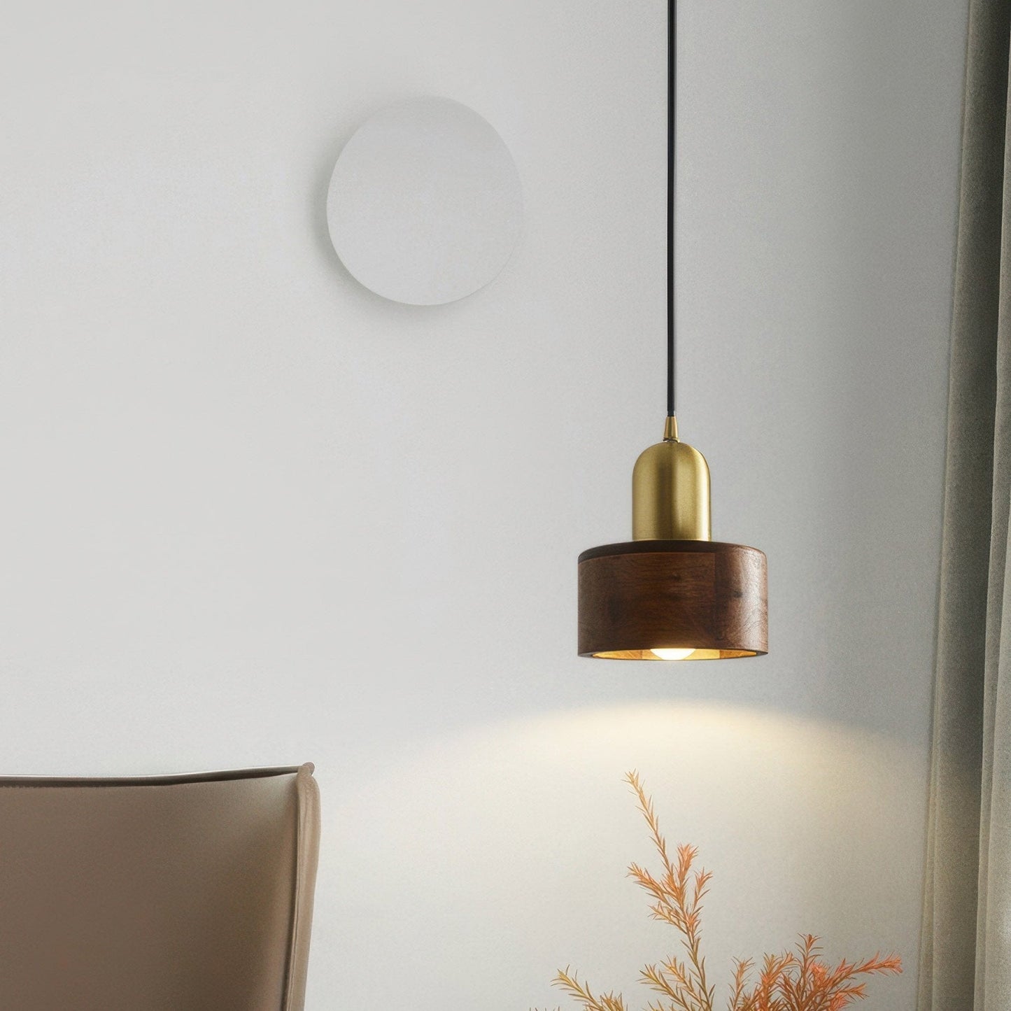 Pendelleuchte Holz & Messing – Minimalistische Nachttischlampe im Mid-Century Stil für Schlafzimmer & Wohnzimmer