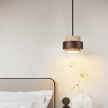 Industrielle Pendelleuchte aus Stein & Holz – Nachttischlampe im minimalistischen Design für Schlafzimmer & Leseecke