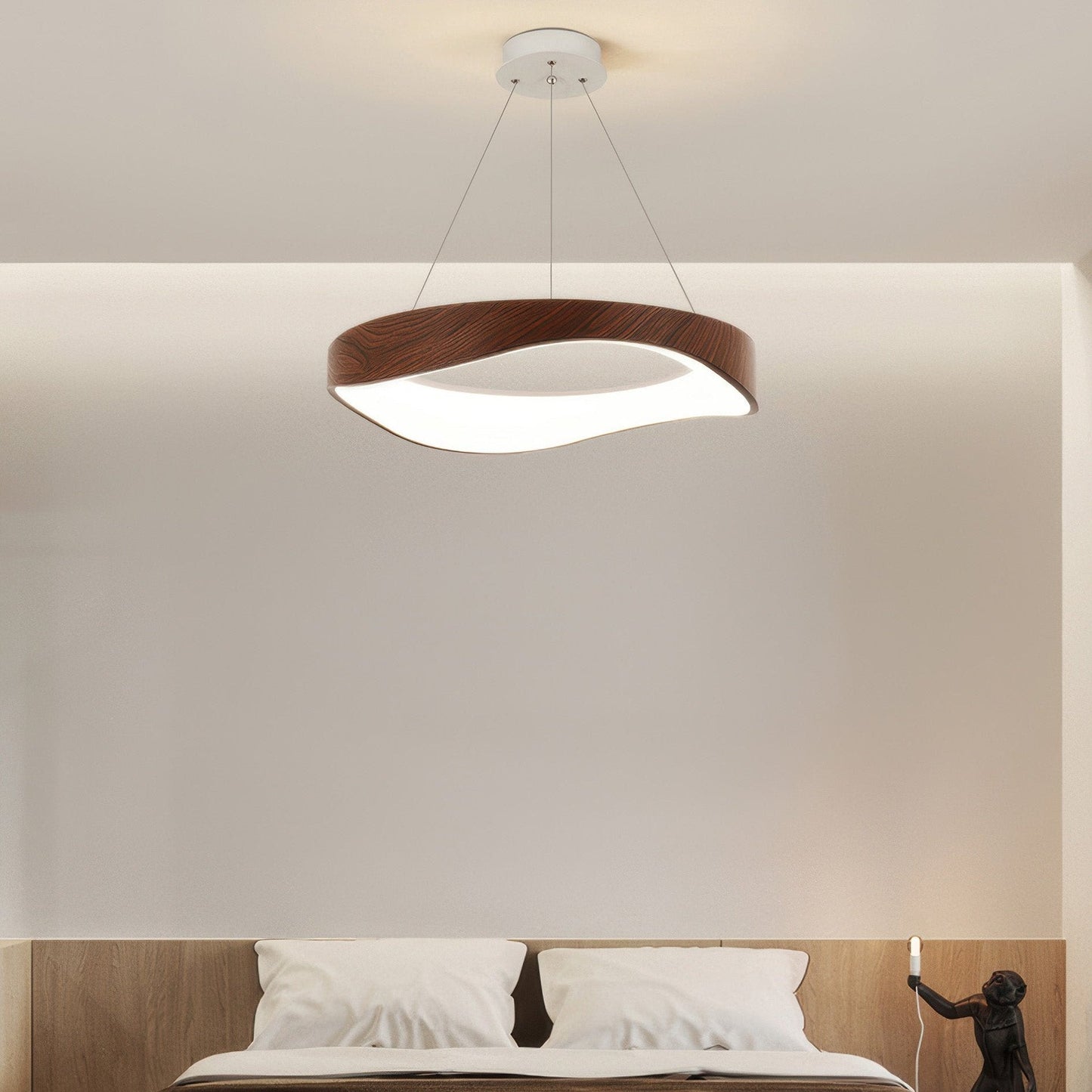 Moderne LED Pendelleuchte in Holzoptik – Wellenförmiges Design für Wohnzimmer, Esszimmer & Schlafzimmer