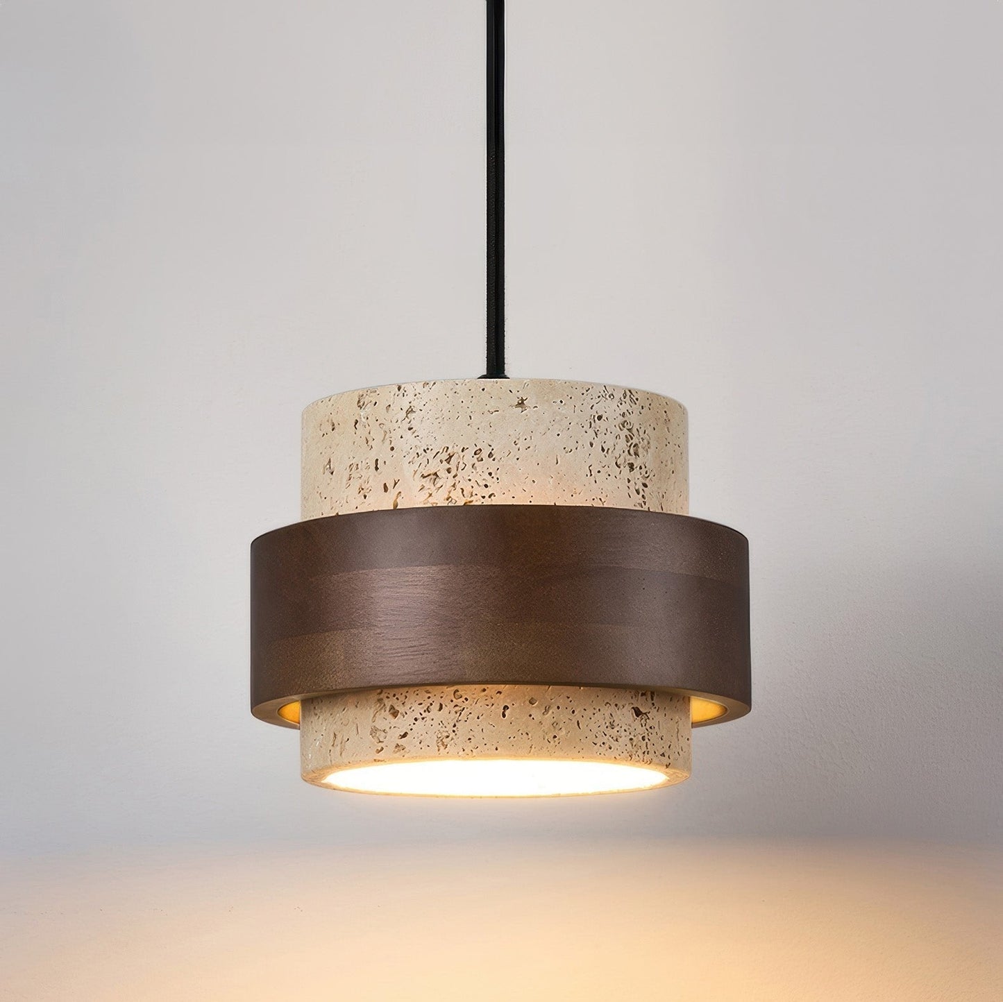 Industrielle Pendelleuchte aus Stein & Holz – Nachttischlampe im minimalistischen Design für Schlafzimmer & Leseecke