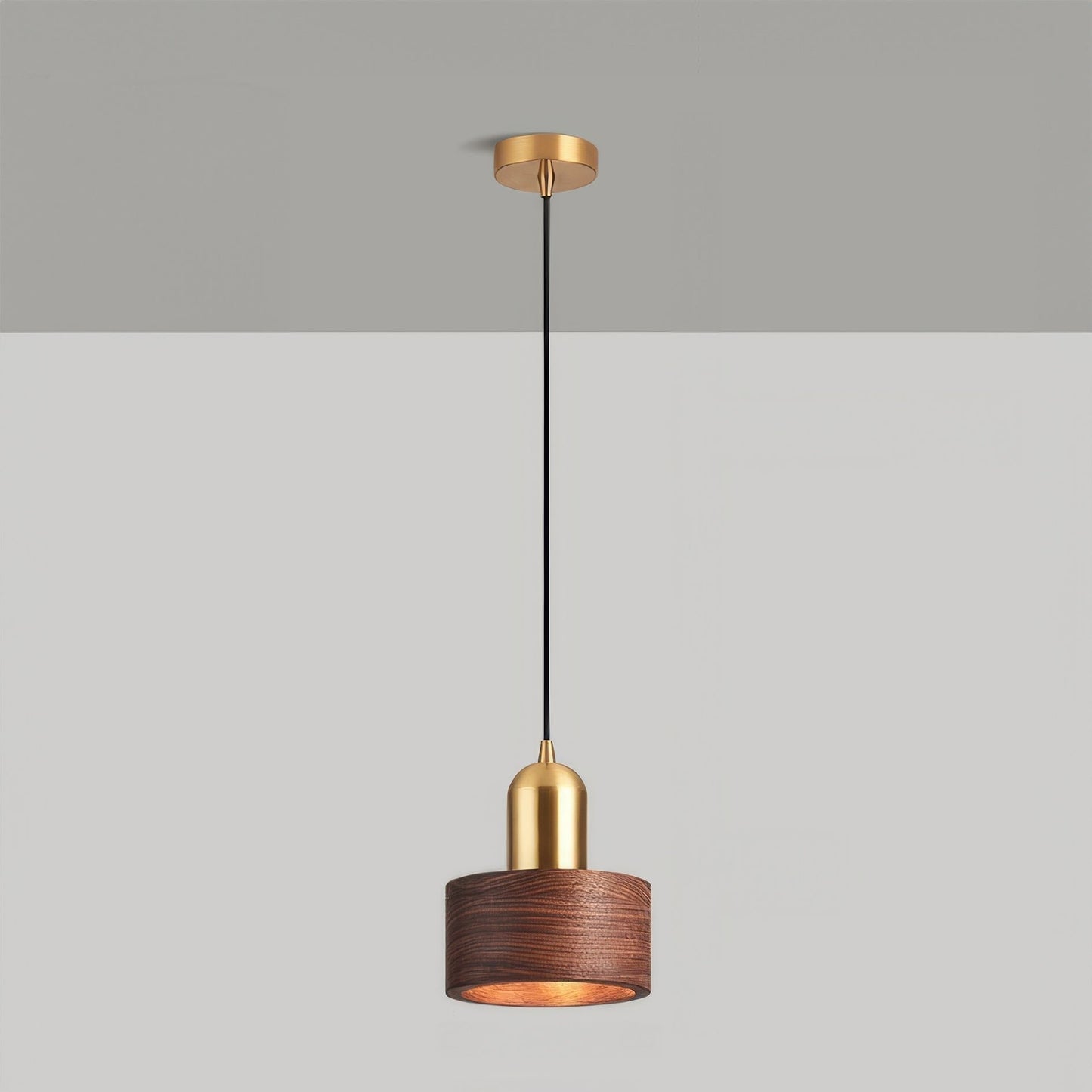 Pendelleuchte Holz & Messing – Minimalistische Nachttischlampe im Mid-Century Stil für Schlafzimmer & Wohnzimmer