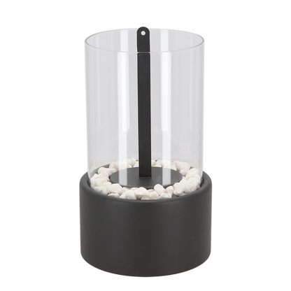 Mini Tischkamin mit Glaszylinder – Bioethanol-Feuerstelle für Innenräume, Balkon & Terrasse