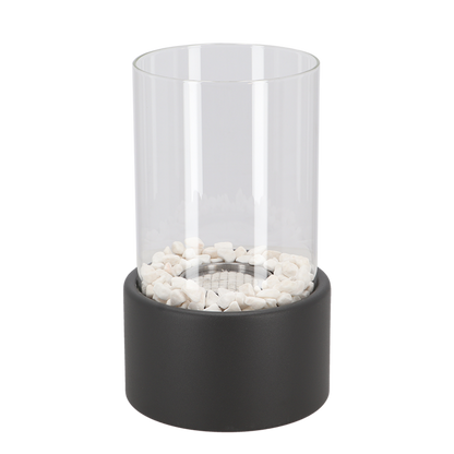 Mini Tischkamin mit Glaszylinder – Bioethanol-Feuerstelle für Innenräume, Balkon & Terrasse