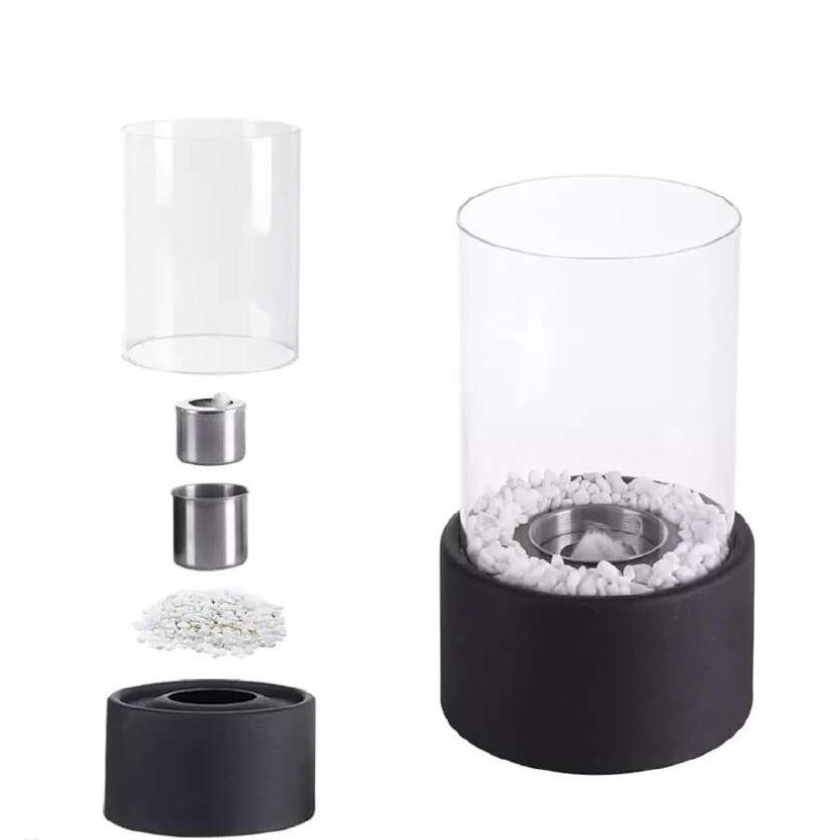 Mini Tischkamin mit Glaszylinder – Bioethanol-Feuerstelle für Innenräume, Balkon & Terrasse