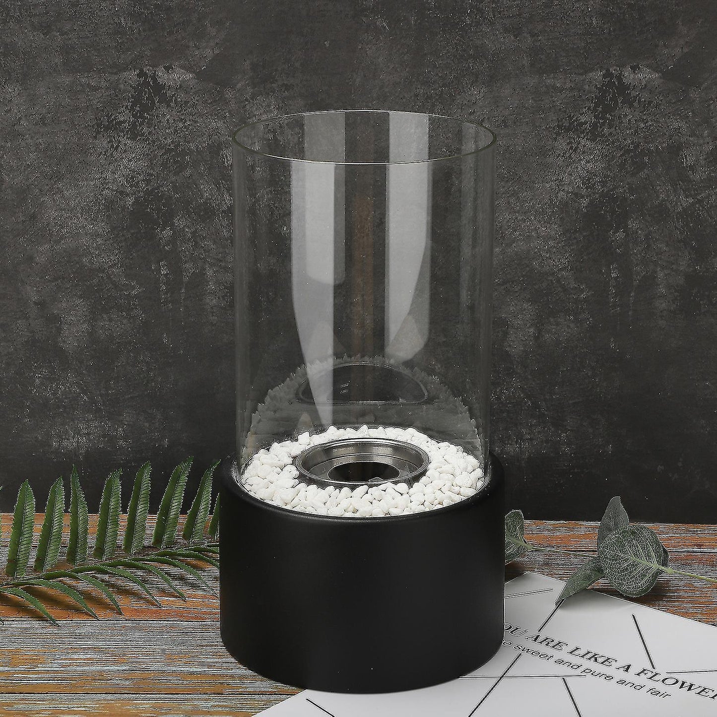 Mini Tischkamin mit Glaszylinder – Bioethanol-Feuerstelle für Innenräume, Balkon & Terrasse