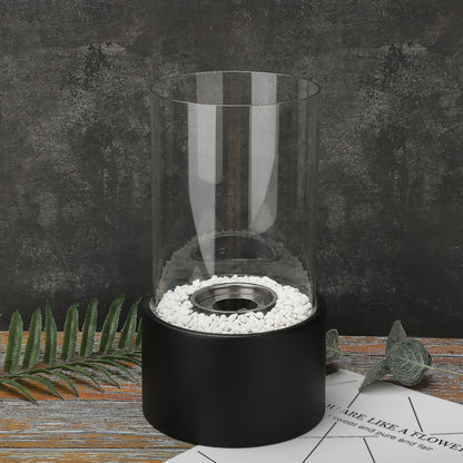 Mini Tischkamin mit Glaszylinder – Bioethanol-Feuerstelle für Innenräume, Balkon & Terrasse
