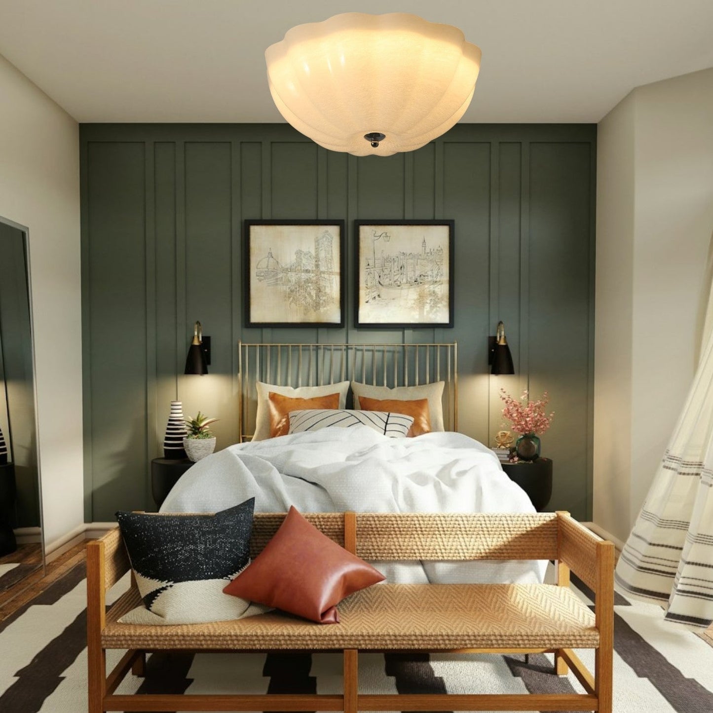 Deckenleuchte in Muschel-Optik – Elegante Glas-Deckenlampe für Wohnzimmer, Flur & Schlafzimmer – Sanfte Ambientebeleuchtung im Retro-Stil