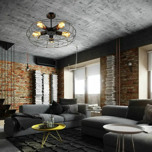 Retro Eisenkäfig Kronleuchter – Industrieller Deckenleuchter für Wohnzimmer oder Loft