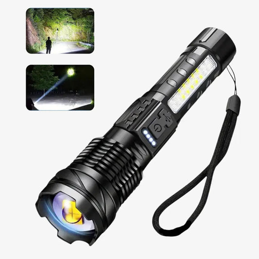PowerBeam 5000 Lumen Tactical Taschenlampe mit USB‑Recharge & COB‑Seitenlicht