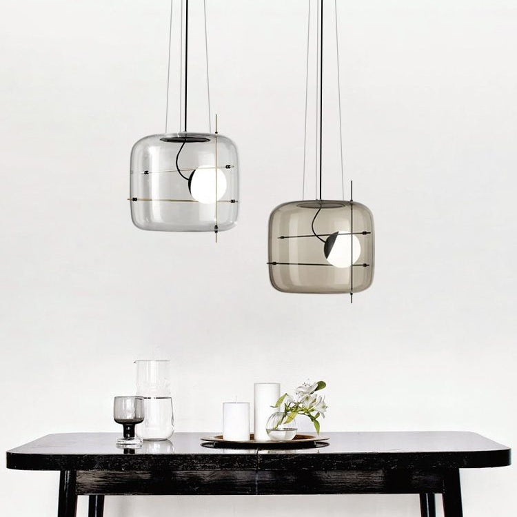 Moderne Pendelleuchte mit Rauchglas & Metallrahmen – Designer Hängelampe für Wohnzimmer & Essbereich
