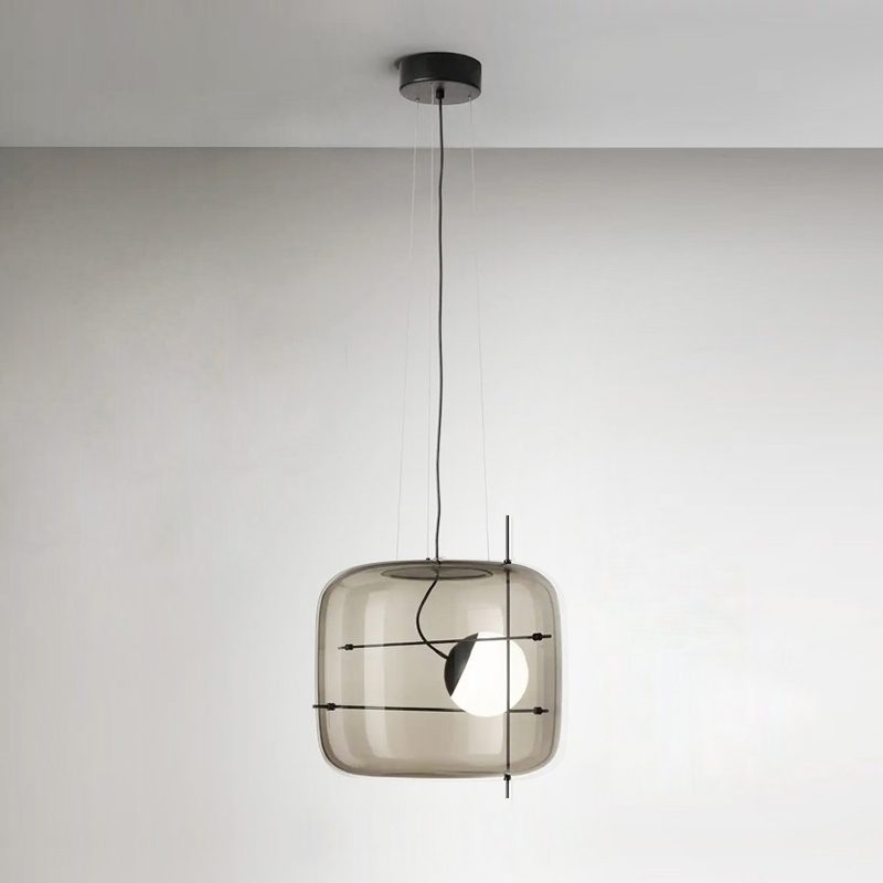 Moderne Pendelleuchte mit Rauchglas & Metallrahmen – Designer Hängelampe für Wohnzimmer & Essbereich