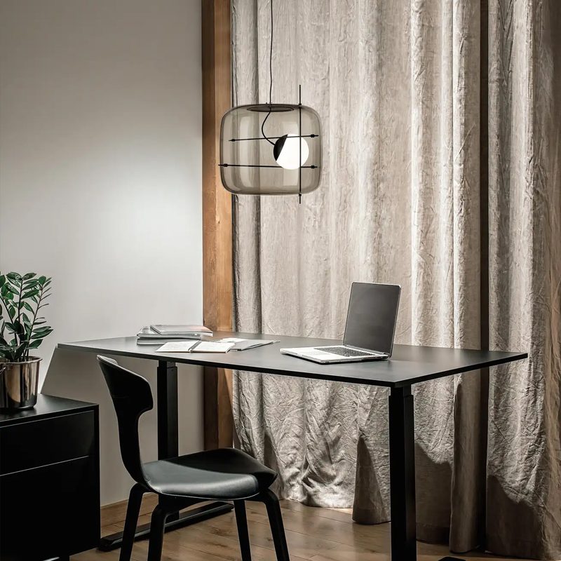 Moderne Pendelleuchte mit Rauchglas & Metallrahmen – Designer Hängelampe für Wohnzimmer & Essbereich