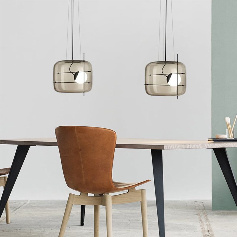 Moderne Pendelleuchte mit Rauchglas & Metallrahmen – Designer Hängelampe für Wohnzimmer & Essbereich