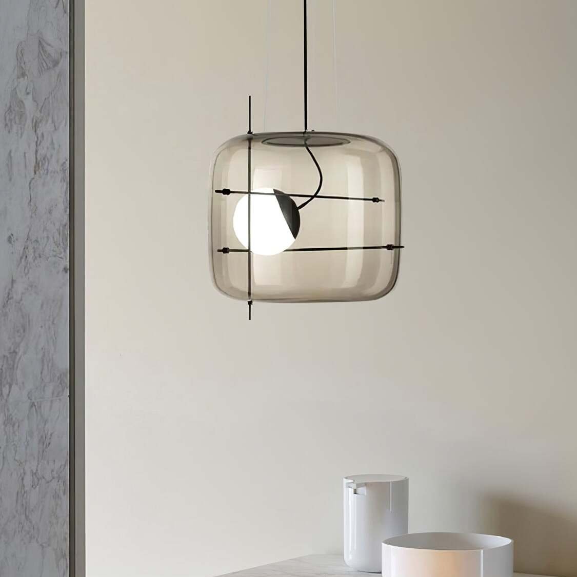 Moderne Pendelleuchte mit Rauchglas & Metallrahmen – Designer Hängelampe für Wohnzimmer & Essbereich