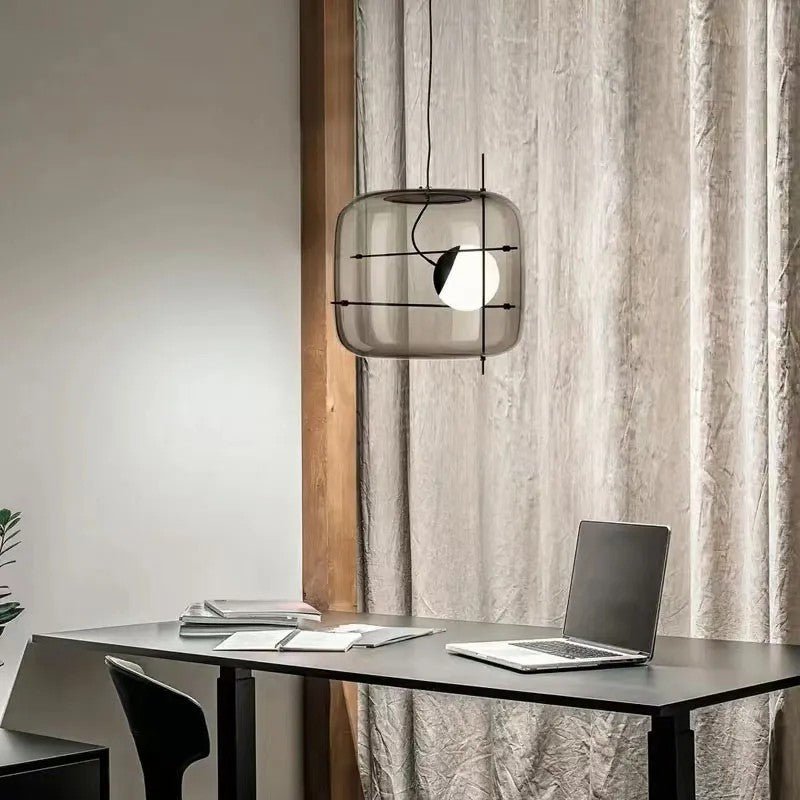 Moderne Pendelleuchte mit Rauchglas & Metallrahmen – Designer Hängelampe für Wohnzimmer & Essbereich
