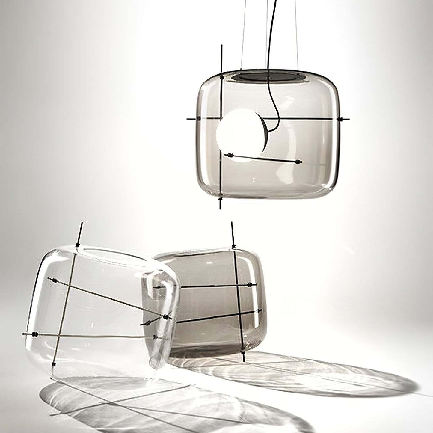 Moderne Pendelleuchte mit Rauchglas & Metallrahmen – Designer Hängelampe für Wohnzimmer & Essbereich