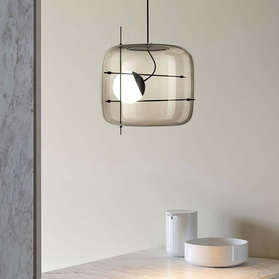 Moderne Pendelleuchte mit Rauchglas & Metallrahmen – Designer Hängelampe für Wohnzimmer & Essbereich