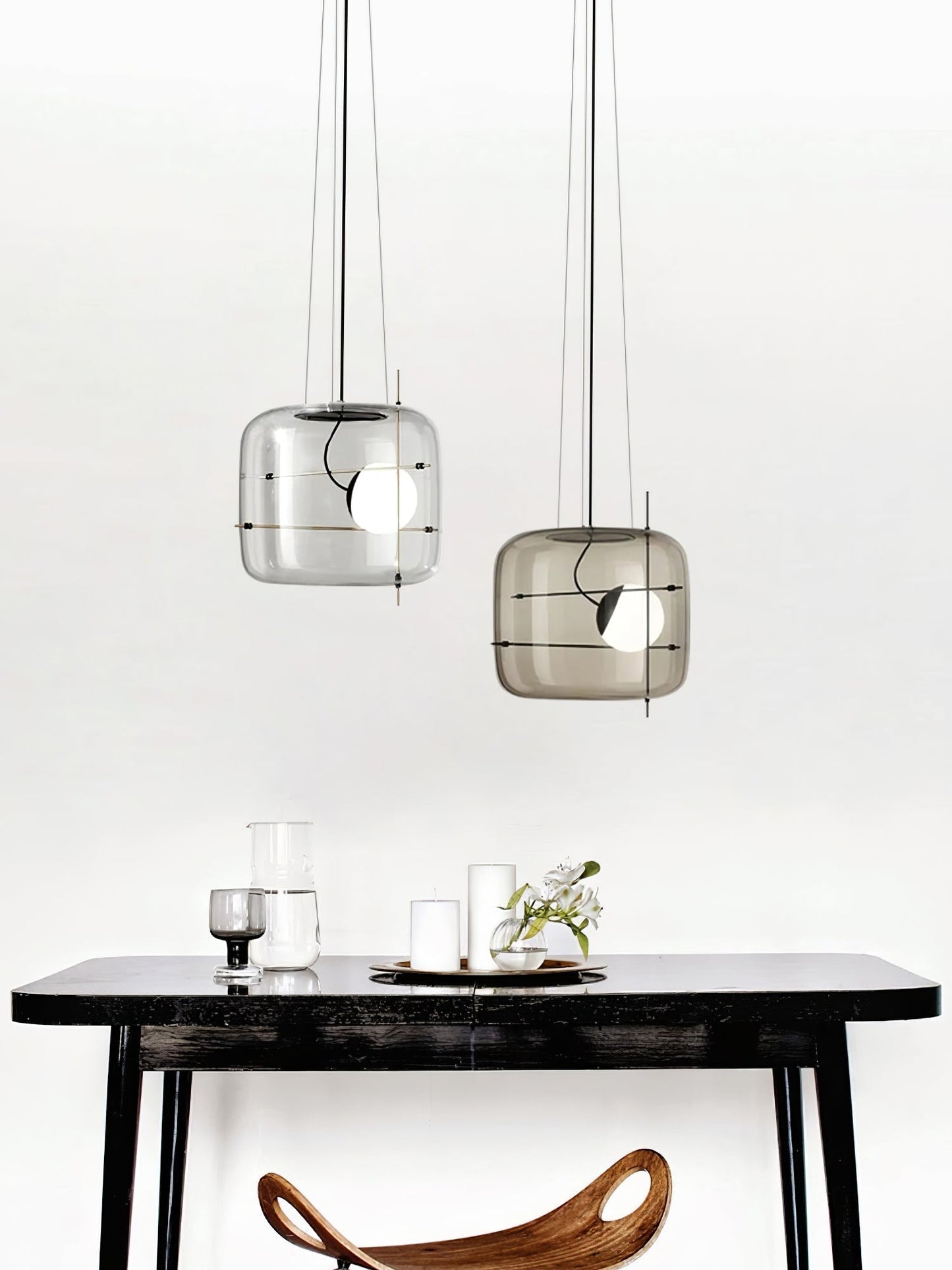 Moderne Pendelleuchte mit Rauchglas & Metallrahmen – Designer Hängelampe für Wohnzimmer & Essbereich