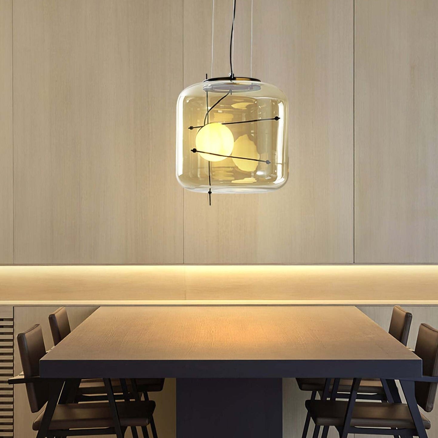 Moderne Pendelleuchte mit Rauchglas & Metallrahmen – Designer Hängelampe für Wohnzimmer & Essbereich