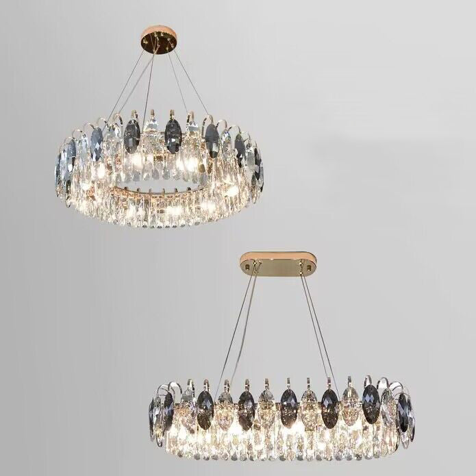Eleganter Kristall Kronleuchter für Wohnzimmer & Esszimmer – Luxus Deckenlampe mit Tropfen-Kristallen & Goldrahmen – Modern Glamour Design