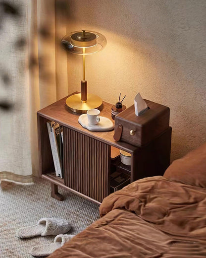 Moderne Tischleuchte mit integriertem LED – Ronaldo Design, Glas-Holz-Metall, warmweißes Licht, Ø22 cm