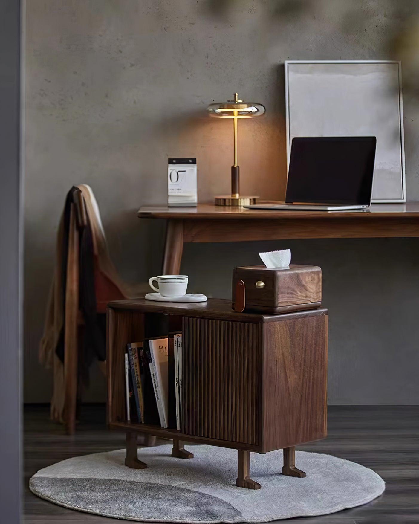 Moderne Tischleuchte mit integriertem LED – Ronaldo Design, Glas-Holz-Metall, warmweißes Licht, Ø22 cm