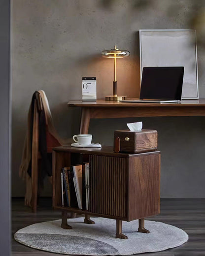 Moderne Tischleuchte mit integriertem LED – Ronaldo Design, Glas-Holz-Metall, warmweißes Licht, Ø22 cm