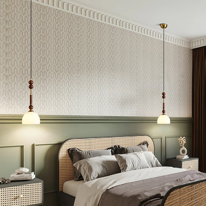 Retro Pendelleuchte mit Holz- und Messingdetails – Opalglas Hängelampe für Schlafzimmer, Wohnzimmer & Flur