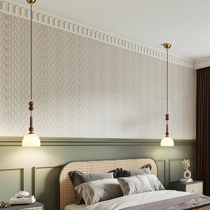 Retro Pendelleuchte mit Holz- und Messingdetails – Opalglas Hängelampe für Schlafzimmer, Wohnzimmer & Flur