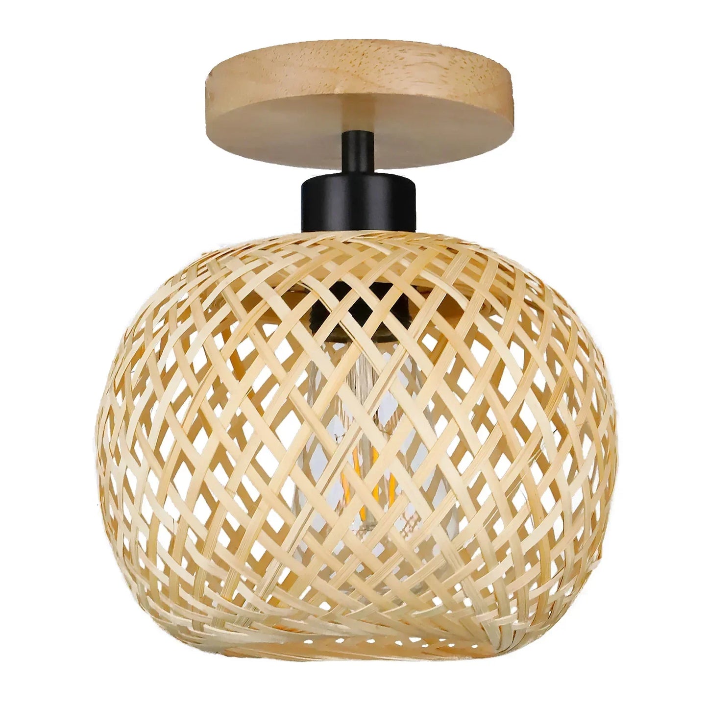 Retro Bambusgeflecht Deckenleuchte – E27 LED Pendelleuchte für Wohnzimmer, Flur, Esszimmer und Schlafzimmer – Traditionelle Wicker Dekorative Deckenlampe