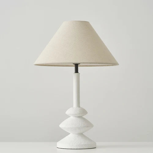 Tischlampe mit Stoffschirm und Steinsockel – Natürlicher Boho-Stil für Schlafzimmer, Wohnzimmer & Büro