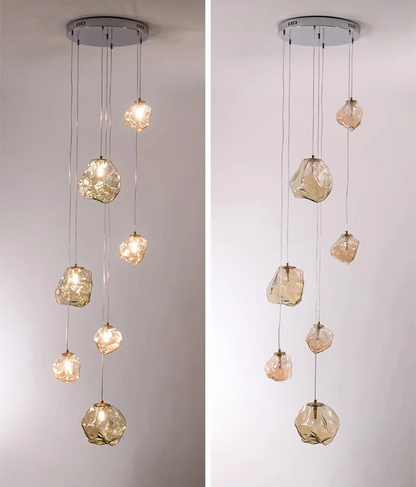 Moderne Design-Hängeleuchte mit Glaspendeln – Exklusive Kronleuchter-Optik für hohe Decken, Treppenhaus & Wohnzimmer – Luxuriöse Statement-Beleuchtung