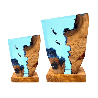 LED Ozean Taucher Tischlampe – Epoxidharz Holz Deko Lampe mit Karstlandschaft