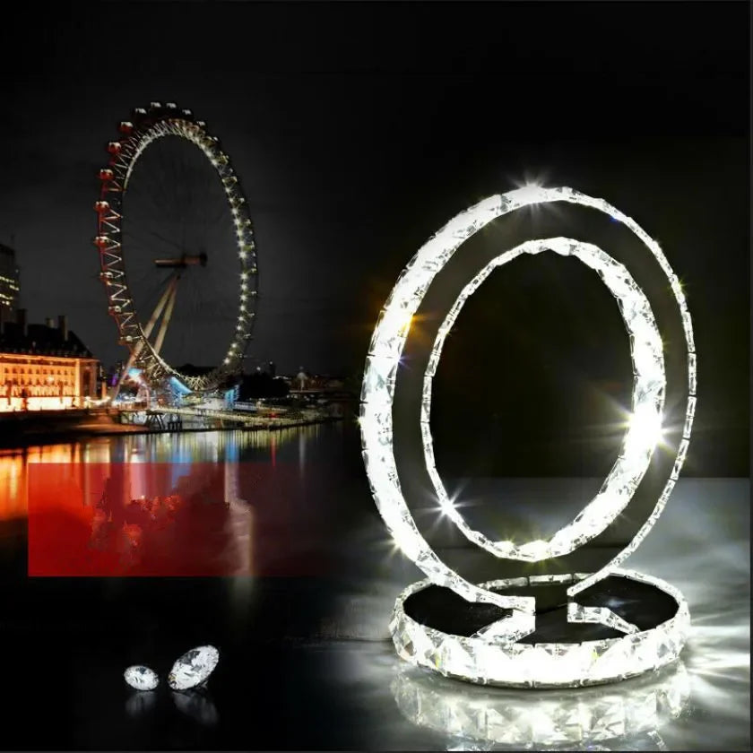Moderne Kristall-Tischleuchte mit LED Beleuchtung - Luxuriöse Deko-Lampe im Ring-Design für Wohnzimmer & Schlafzimmer